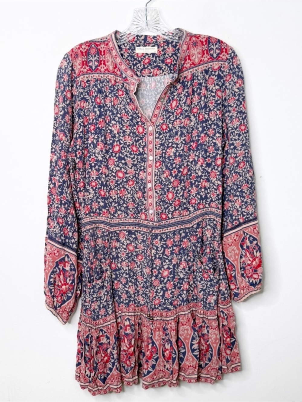 SPELL & THE‎ GYPSY COLLECTIVE Floral Print Boho Tie-Waist Mini Dress Sz. XS - Picture 2 of 6